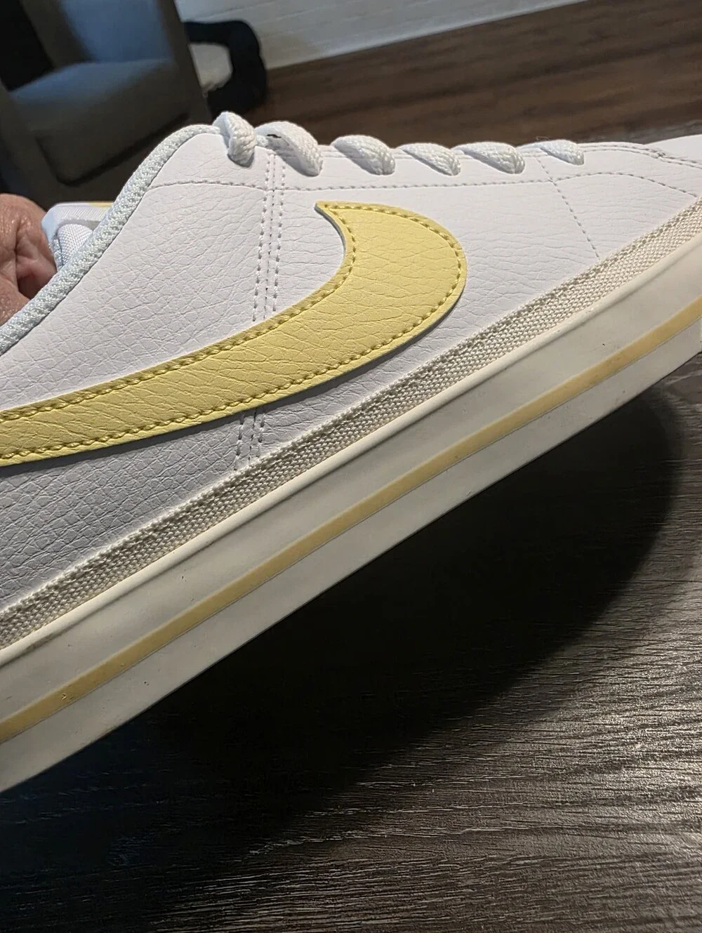 Nike Court Legacy Next Nature White Low-Top Sneakers with Pale Yellow Swoosh